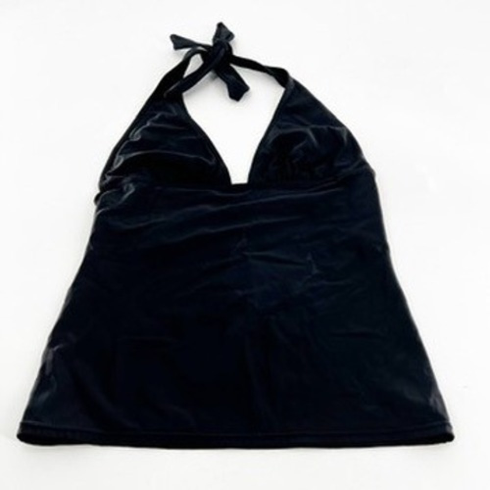 Calvin Klein Womens Black Halter Tankini Swim Top Solid V-Neck Adjustable Tie - Picture 2 of 4